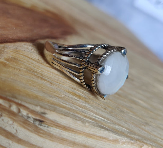 925 SOLID STERLING SILVER NATURAL RAINBOW MOONSTONE GEMSTONES HANDMADE RING, ALL SIZES AVAILABLE