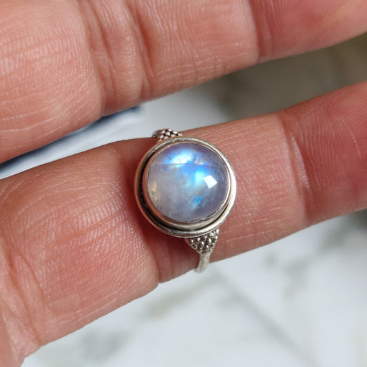 925 SOLID STERLING SILVER NATURAL RAINBOW MOONSTONE GEMSTONES HANDMADE RING, ALL SIZES AVAILABLE