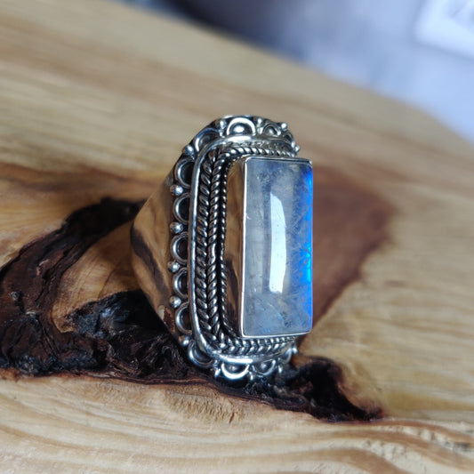 925 SOLID STERLING SILVER NATURAL RAINBOW MOONSTONE GEMSTONES HANDMADE RING, ALL SIZES AVAILABLE