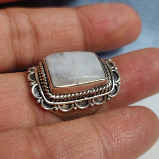 925 SOLID STERLING SILVER NATURAL RAINBOW MOONSTONE GEMSTONES HANDMADE RING, ALL SIZES AVAILABLE