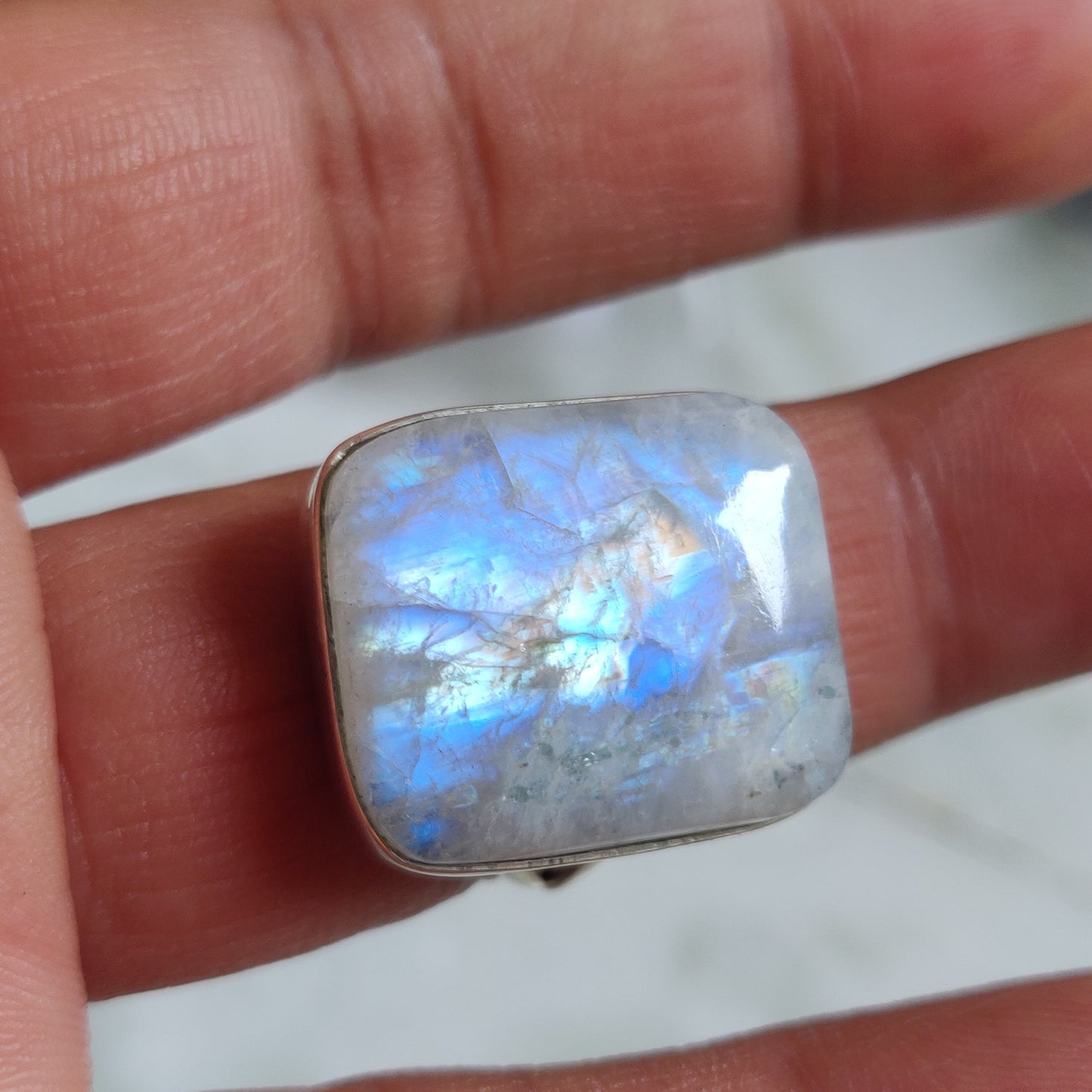 925 SOLID STERLING SILVER NATURAL RAINBOW MOONSTONE GEMSTONES HANDMADE RING, ALL SIZES AVAILABLE