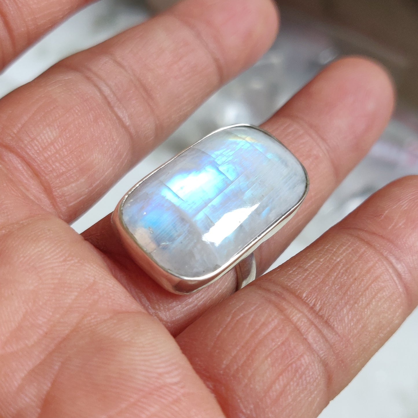 925 SOLID STERLING SILVER NATURAL RAINBOW MOONSTONE GEMSTONES HANDMADE RING, ALL SIZES AVAILABLE
