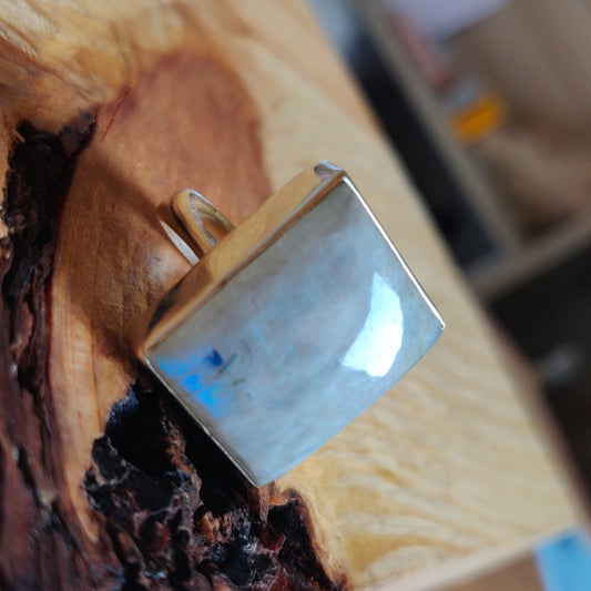 925 SOLID STERLING SILVER NATURAL RAINBOW MOONSTONE GEMSTONES HANDMADE RING, ALL SIZES AVAILABLE