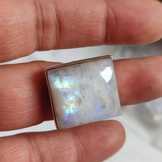 925 SOLID STERLING SILVER NATURAL RAINBOW MOONSTONE GEMSTONES HANDMADE RING, ALL SIZES AVAILABLE