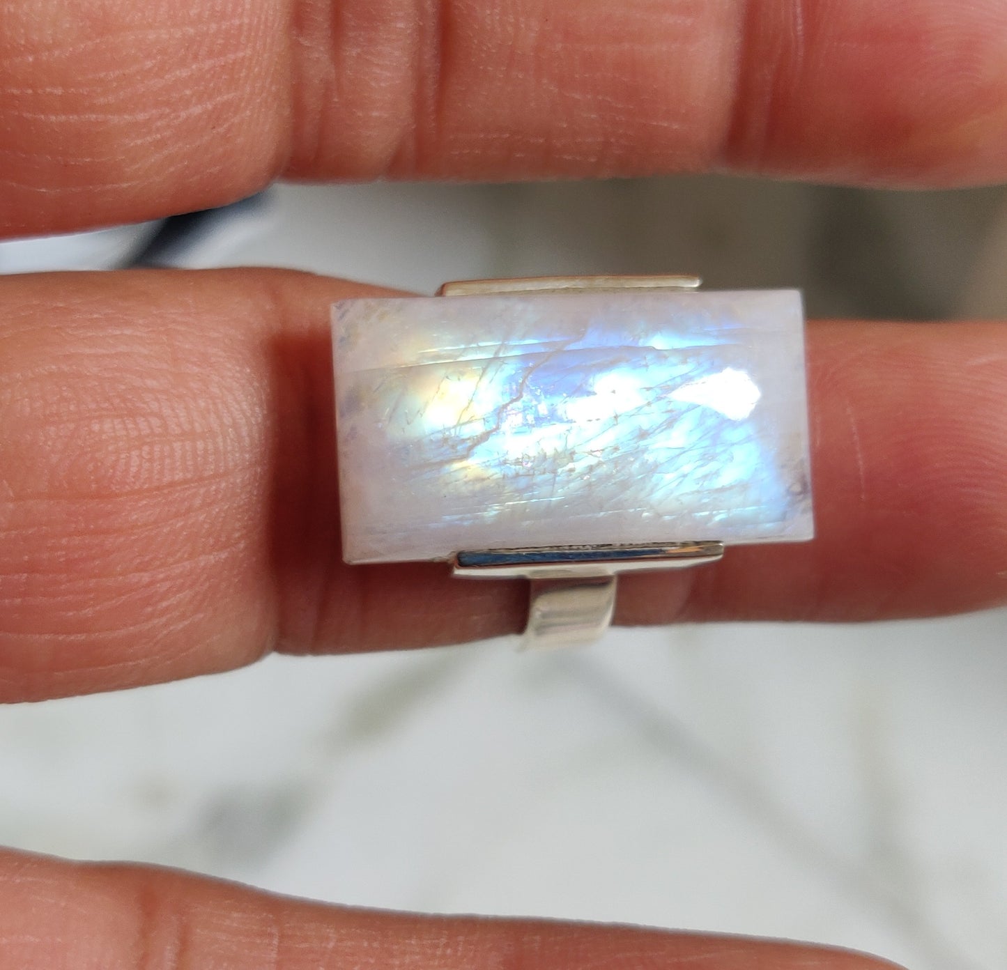 925 SOLID STERLING SILVER NATURAL RAINBOW MOONSTONE GEMSTONES HANDMADE RING, ALL SIZES AVAILABLE
