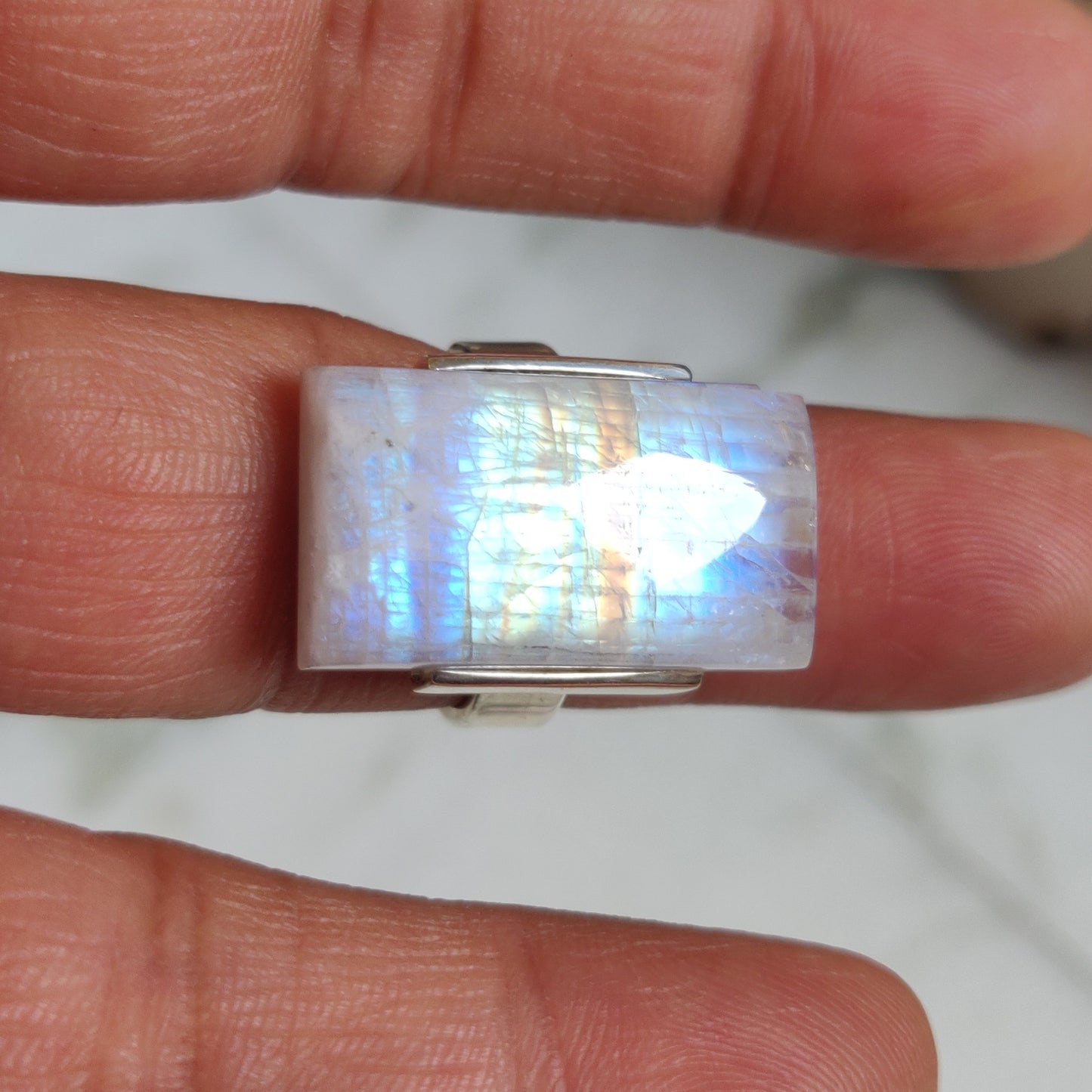 925 SOLID STERLING SILVER NATURAL RAINBOW MOONSTONE GEMSTONES HANDMADE RING, ALL SIZES AVAILABLE