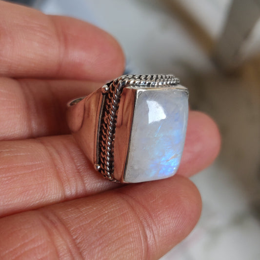925 SOLID STERLING SILVER NATURAL RAINBOW MOONSTONE GEMSTONES HANDMADE RING, ALL SIZES AVAILABLE
