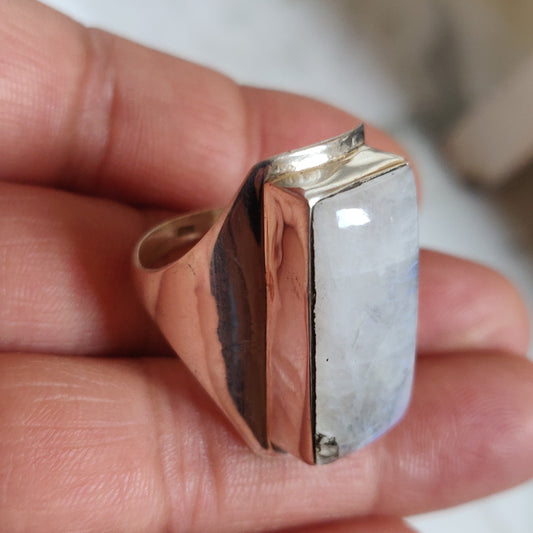 925 SOLID STERLING SILVER NATURAL RAINBOW MOONSTONE GEMSTONES HANDMADE RING, ALL SIZES AVAILABLE