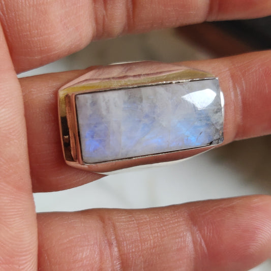 925 SOLID STERLING SILVER NATURAL RAINBOW MOONSTONE GEMSTONES HANDMADE RING, ALL SIZES AVAILABLE