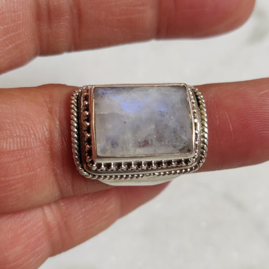 925 SOLID STERLING SILVER NATURAL RAINBOW MOONSTONE GEMSTONES HANDMADE RING, ALL SIZES AVAILABLE