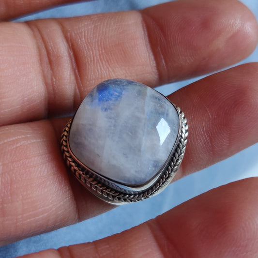 925 SOLID STERLING SILVER NATURAL RAINBOW MOONSTONE GEMSTONES HANDMADE RING, ALL SIZES AVAILABLE