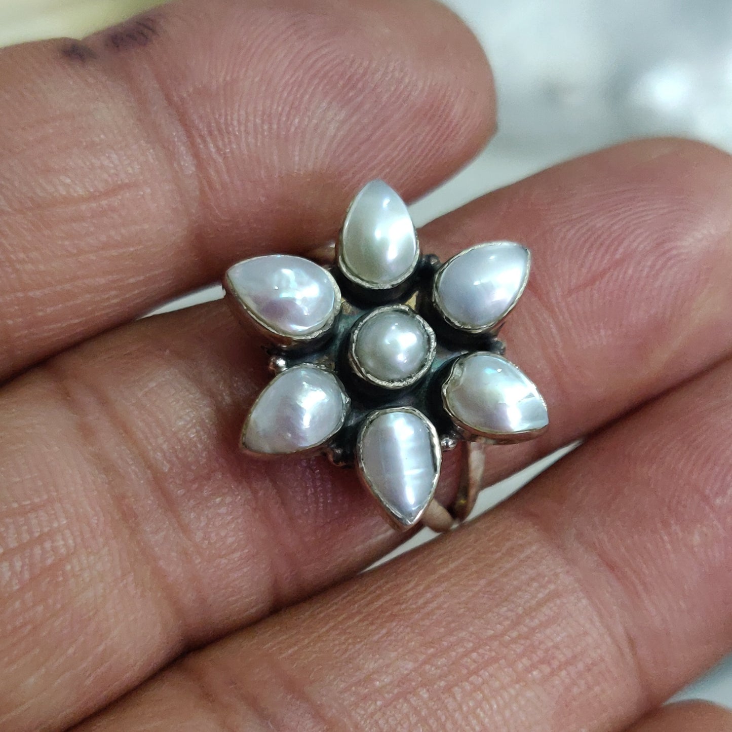 925 SOLID STERLING SILVER NATURAL Mother of Pearl GEMSTONES HANDMADE RING, ALL SIZES AVAILABLE