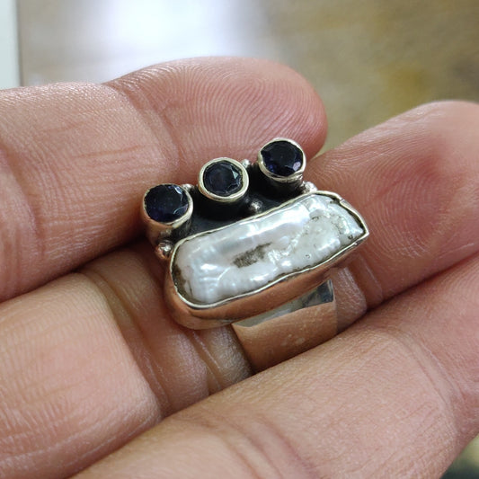 925 SOLID STERLING SILVER NATURAL Mother of Pearl GEMSTONES HANDMADE RING, ALL SIZES AVAILABLE