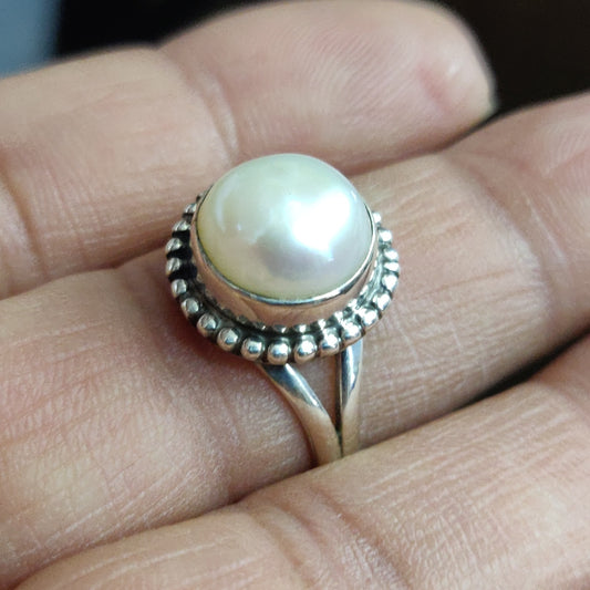 925 SOLID STERLING SILVER NATURAL MOTHER OF PEARL GEMSTONES HANDMADE RING, ALL SIZES AVAILABLE