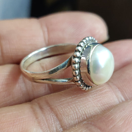 925 SOLID STERLING SILVER NATURAL MOTHER OF PEARL GEMSTONES HANDMADE RING, ALL SIZES AVAILABLE
