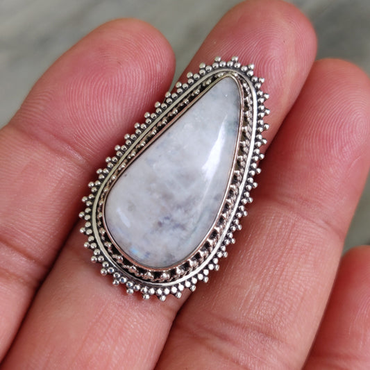 925 SOLID STERLING SILVER NATURAL RAINBOW MOONSTONE GEMSTONES HANDMADE RING, ALL SIZES AVAILABLE