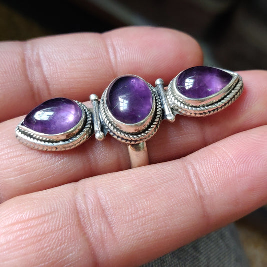 925 SOLID STERLING SILVER NATURAL PURPLE AMETHYST GEMSTONES HANDMADE RING, ALL SIZES AVAILABLE