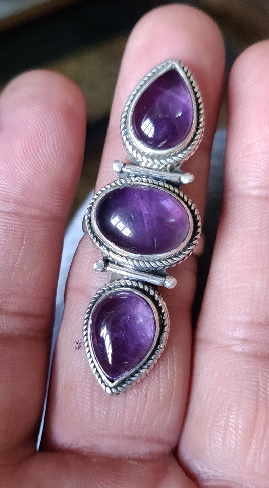 925 SOLID STERLING SILVER NATURAL PURPLE AMETHYST GEMSTONES HANDMADE RING, ALL SIZES AVAILABLE