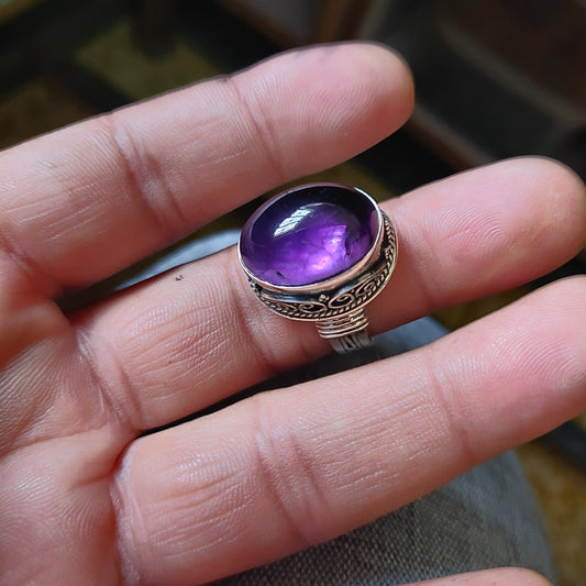 925 SOLID STERLING SILVER NATURAL PURPLE AMETHYST GEMSTONES HANDMADE RING, ALL SIZES AVAILABLE