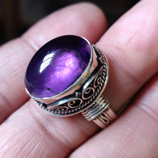 925 SOLID STERLING SILVER NATURAL PURPLE AMETHYST GEMSTONES HANDMADE RING, ALL SIZES AVAILABLE