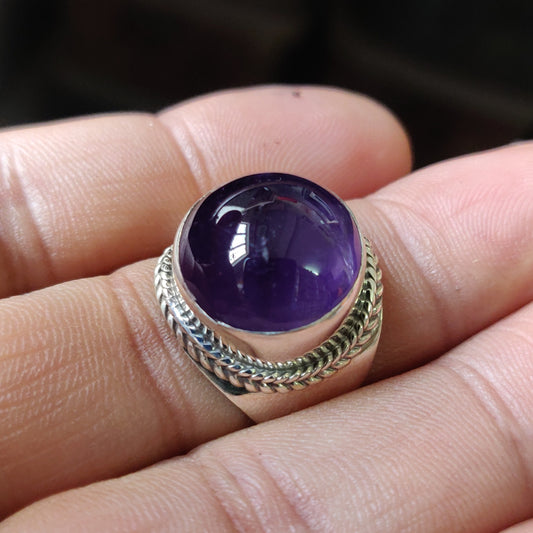 925 SOLID STERLING SILVER NATURAL PURPLE AMETHYST GEMSTONES HANDMADE RING, ALL SIZES AVAILABLE