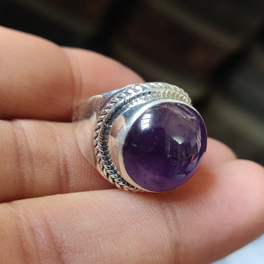 925 SOLID STERLING SILVER NATURAL PURPLE AMETHYST GEMSTONES HANDMADE RING, ALL SIZES AVAILABLE