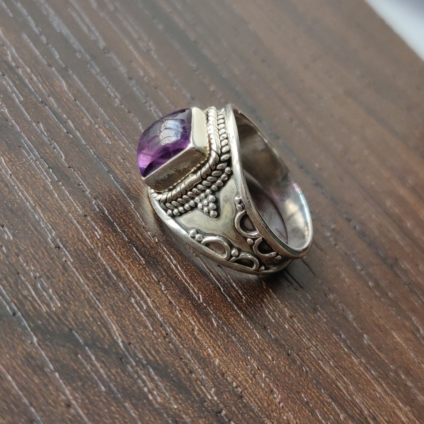 925 SOLID STERLING SILVER NATURAL PURPLE AMETHYST GEMSTONES HANDMADE RING, ALL SIZES AVAILABLE
