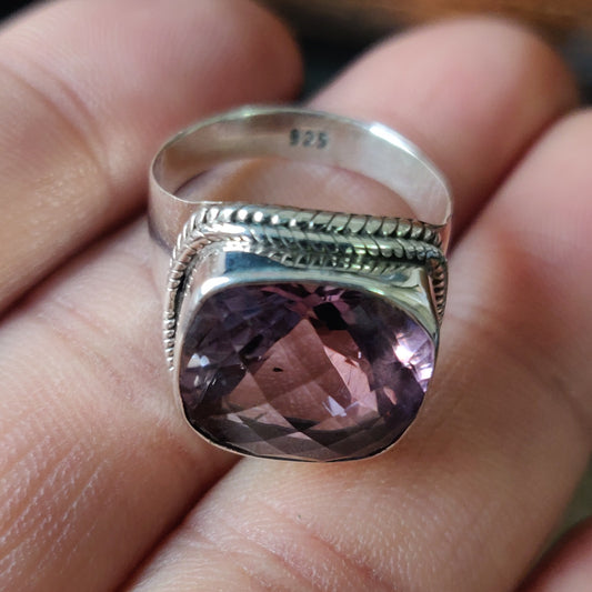 925 SOLID STERLING SILVER NATURAL PURPLE AMETHYST GEMSTONES HANDMADE RING, ALL SIZES AVAILABLE