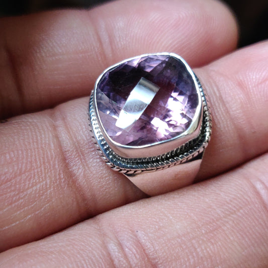925 SOLID STERLING SILVER NATURAL PURPLE AMETHYST GEMSTONES HANDMADE RING, ALL SIZES AVAILABLE