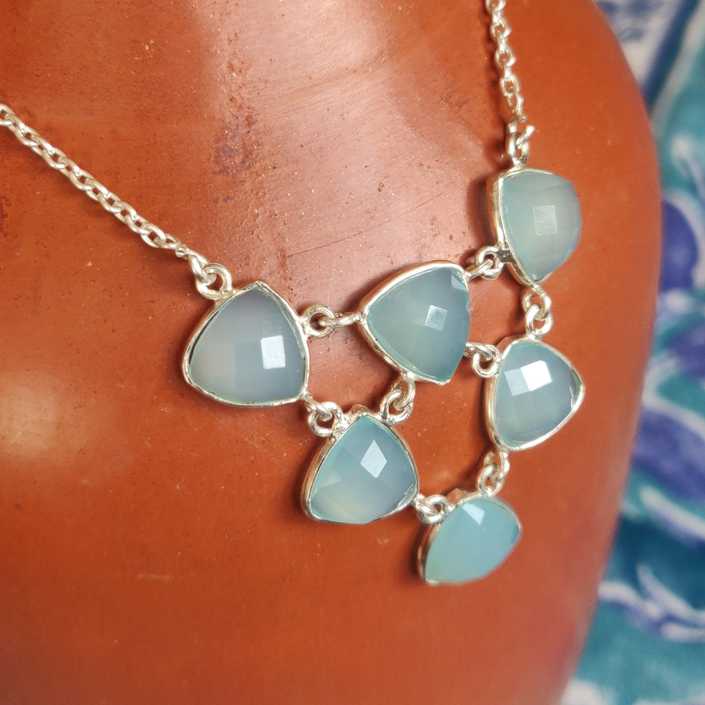 925 SOLID STERLING SILVER NATURAL BLUE CHALCEDONY HANDMADE NECKLACE,18 INCHES