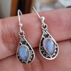 925 SOLID STERLING SILVER NATURAL BLUE SAPPHIRE GEMSTONE HOOK EARRING
