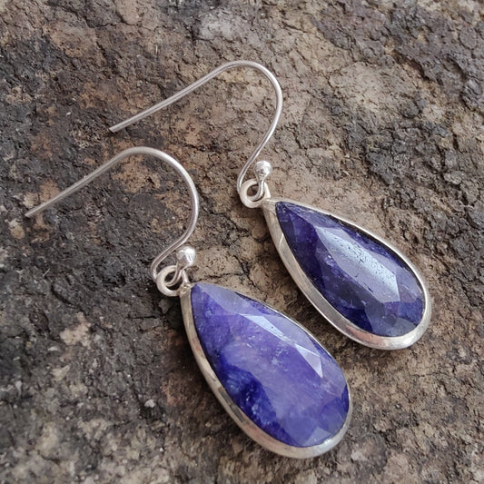 925 SOLID STERLING SILVER NATURAL BLUE SAPPHIRE GEMSTONE HOOK EARRING