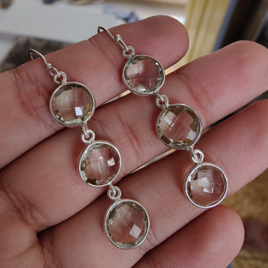 925 SOLID STERLING SILVER NATURAL GREEN AMETHYST GEMSTONE HOOK EARRING