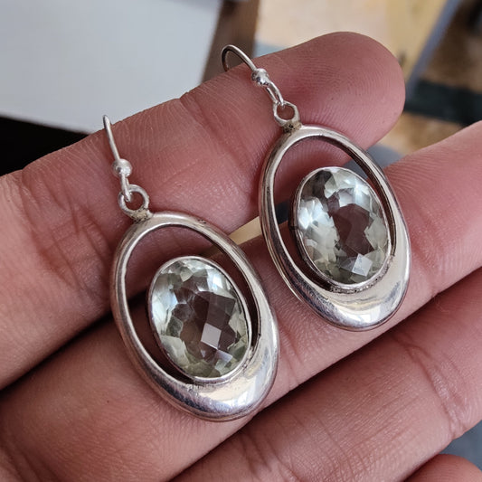 925 SOLID STERLING SILVER NATURAL GREEN AMETHYST GEMSTONE HOOK EARRING