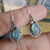 925 SOLID STERLING SILVER NATURAL BLUE CHALCEDONY GEMSTONE HOOK EARRING