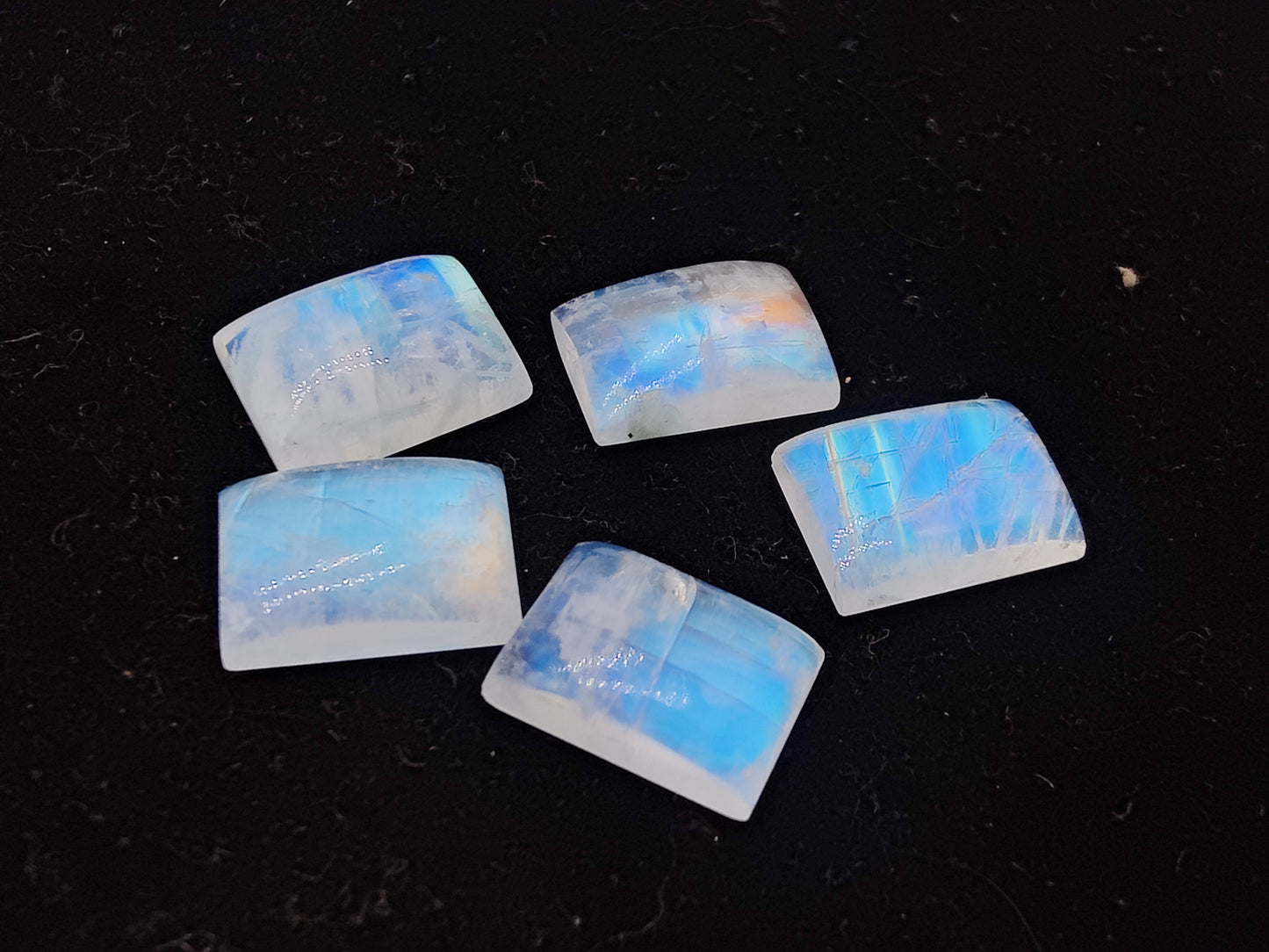 AAA+ QUALITY NATURAL RAINBOW MOONSTONE RECTANGLE SHAPE CABOCHON FLAT BACK CALIBRATED GEMSTONES, ALL SIZES AVAILABLE
