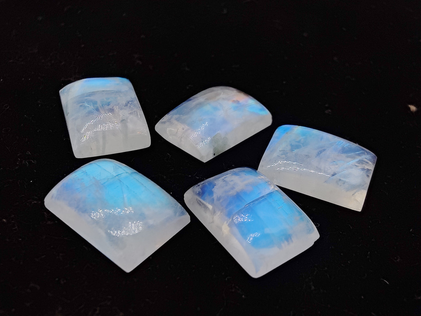 AAA+ QUALITY NATURAL RAINBOW MOONSTONE RECTANGLE SHAPE CABOCHON FLAT BACK CALIBRATED GEMSTONES, ALL SIZES AVAILABLE