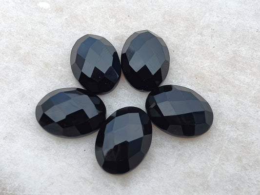 Natural Black Onyx Oval Shape Checker Cut Flat Back AAA+ Quality Wholesale Calibrated Gemstones, All Sizes Available