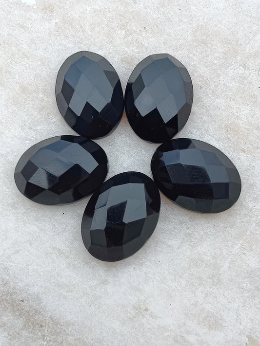 Natural Black Onyx Oval Shape Checker Cut Flat Back AAA+ Quality Wholesale Calibrated Gemstones, All Sizes Available