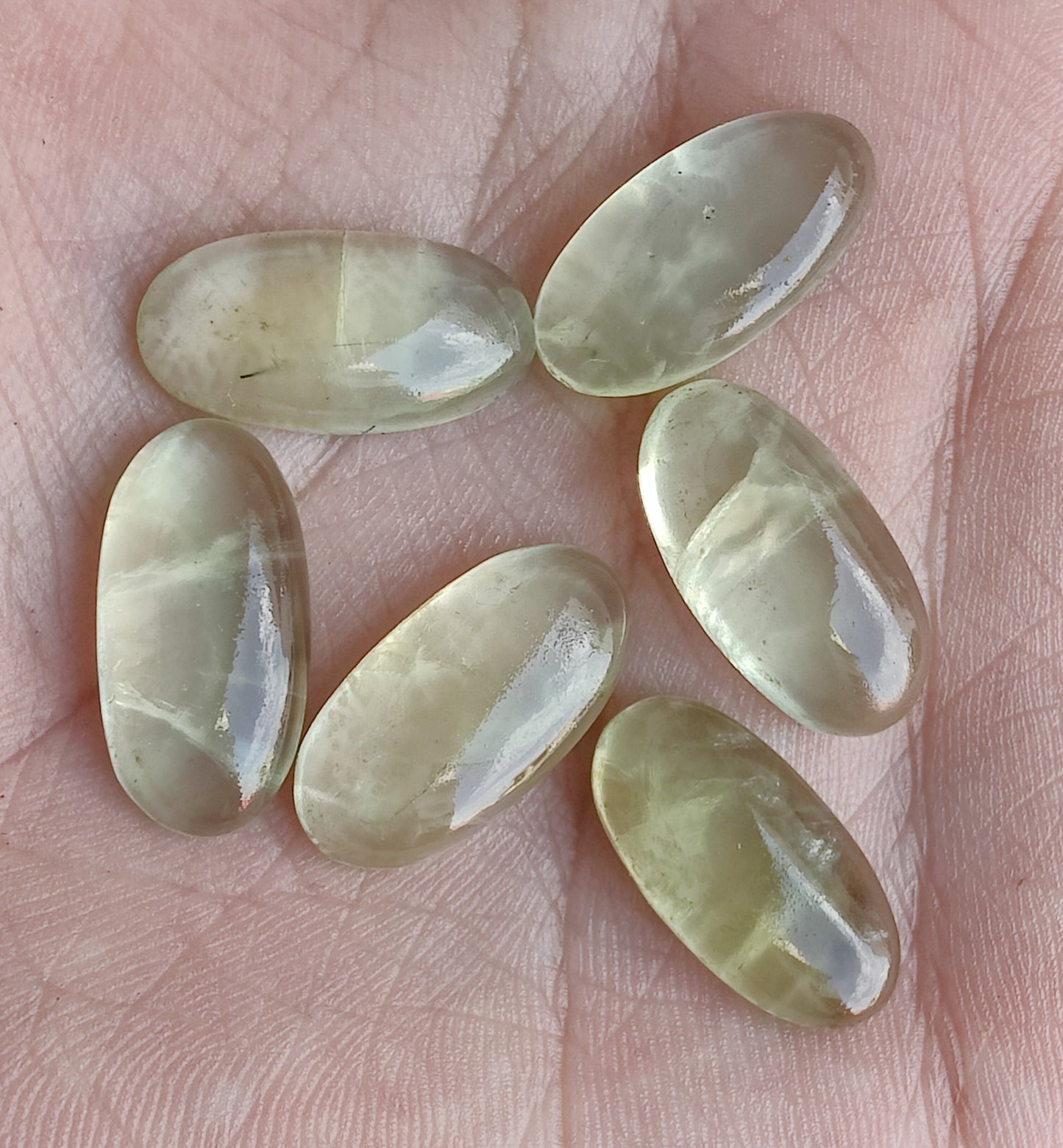 NATURAL PREHNITE CABOCHON FLAT BACK BIG OVAL SHAPE CALIBRATED GEMSTONES, ALL SIZES AVAILABLE