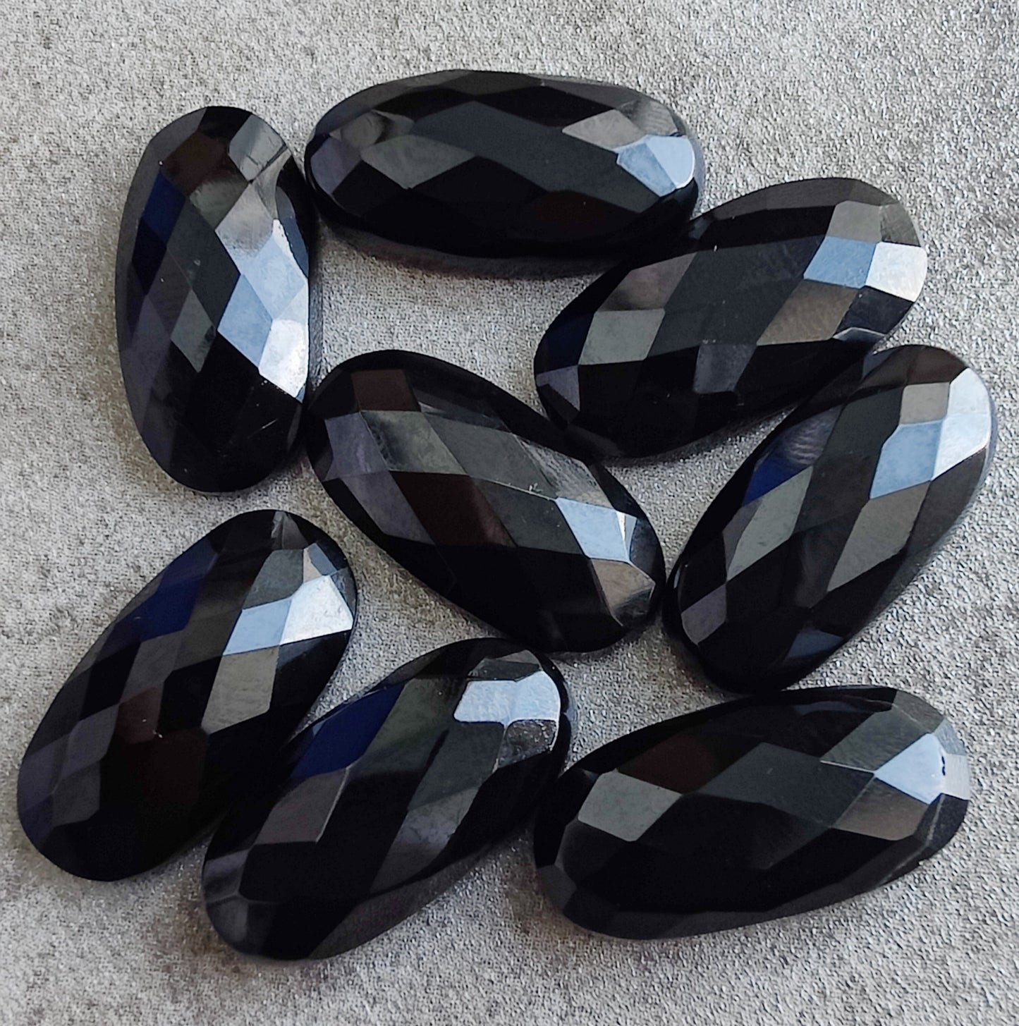 NATURAL BLACK ONYX CHECKER CUT FLAT BACK BIG OVAL SHAPE CALIBRATED GEMSTONES, ALL SIZES AVAILABLE