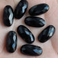 NATURAL BLACK ONYX CHECKER CUT FLAT BACK BIG OVAL SHAPE CALIBRATED GEMSTONES, ALL SIZES AVAILABLE