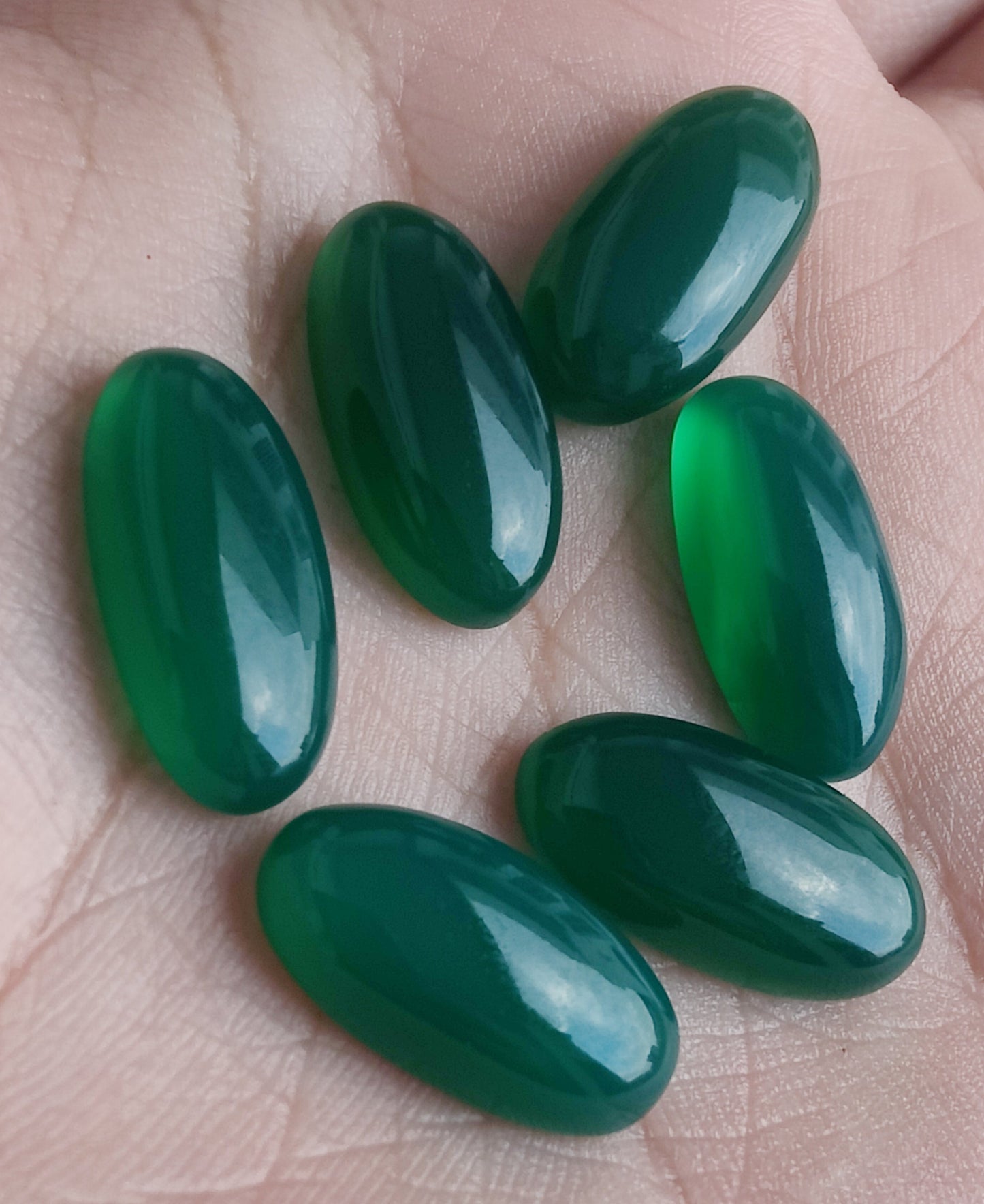 NATURAL GREEN ONYX CABOCHON FLAT BACK BIG OVAL SHAPE CALIBRATED GEMSTONES, ALL SIZES AVAILABLE