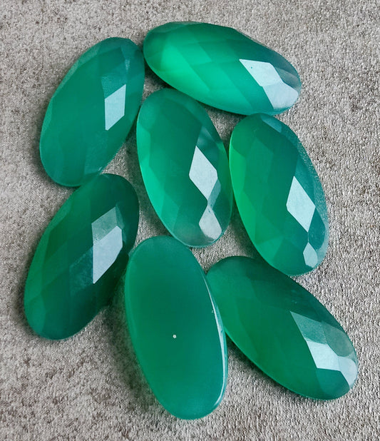 NATURAL GREEN ONYX CHECKER CUT FLAT BACK BIG OVAL SHAPE CALIBRATED GEMSTONES, ALL SIZES AVAILABLE