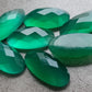 NATURAL GREEN ONYX CHECKER CUT FLAT BACK BIG OVAL SHAPE CALIBRATED GEMSTONES, ALL SIZES AVAILABLE