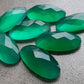 NATURAL GREEN ONYX CHECKER CUT FLAT BACK BIG OVAL SHAPE CALIBRATED GEMSTONES, ALL SIZES AVAILABLE