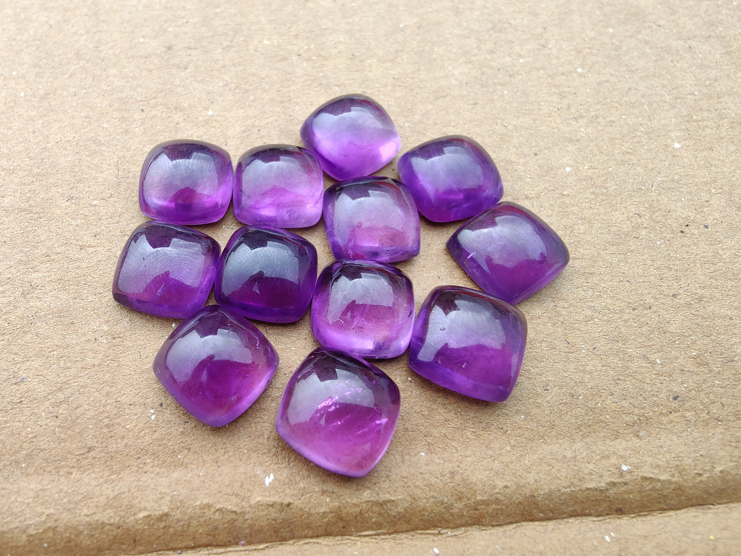 NATURAL AMETHYST CUSHION SHAPE AAA+ QUALITY CABOCHON FLAT BACK CALIBRATED GEMSTONES, ALL SIZES AVAILABLE