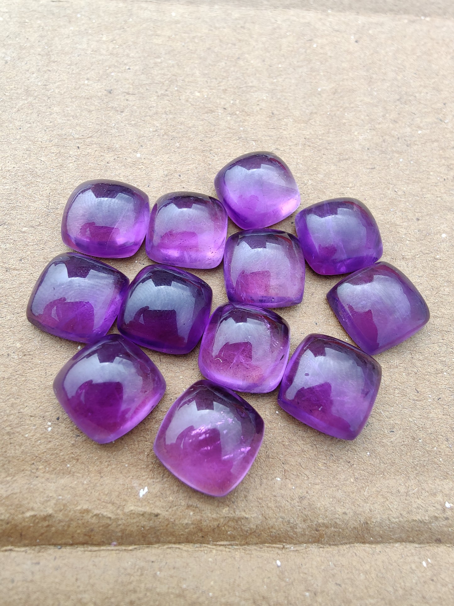 NATURAL AMETHYST CUSHION SHAPE AAA+ QUALITY CABOCHON FLAT BACK CALIBRATED GEMSTONES, ALL SIZES AVAILABLE