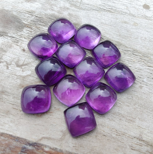 NATURAL AMETHYST CUSHION SHAPE AAA+ QUALITY CABOCHON FLAT BACK CALIBRATED GEMSTONES, ALL SIZES AVAILABLE