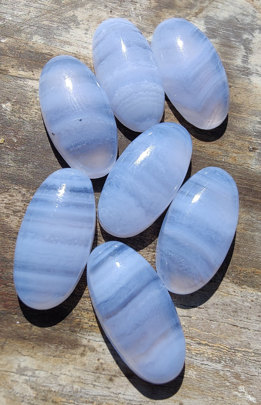 AAA+ QUALITY NATURAL BLUE LACE AGATE BIG OVAL SHAPE CABOCHON FLAT BACK CALIBRATED BEDA SHAPE GEMSTONES, ALL SIZES AVAILABLE